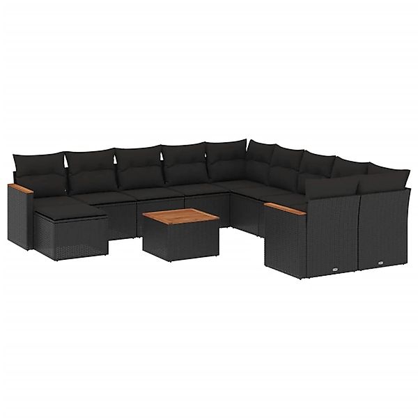 vidaXL 12-Tlg Garten-Sofagarnitur mit Kissen Schwarz Poly Rattan 3258975 günstig online kaufen