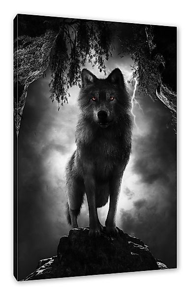 Pixxprint Leinwandbild Böser Wolf bei Gewitter günstig online kaufen