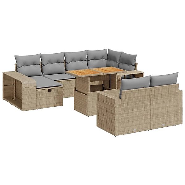 vidaXL 11-tlg Garten-Sofagarnitur mit Kissen Beige Poly Rattan Modell 190 günstig online kaufen