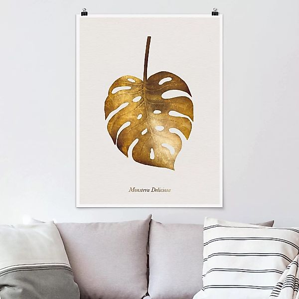 Poster - Hochformat Gold - Monstera günstig online kaufen