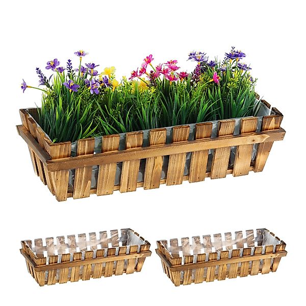 relaxdays Blumenkasten Holzzaun 3er Set günstig online kaufen