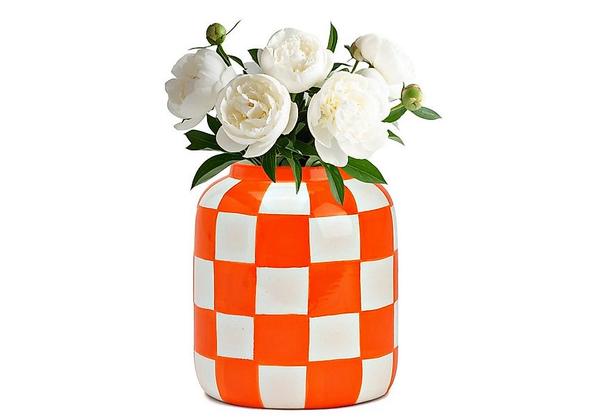matches21 HOME & HOBBY Dekovase Blumenvasen Set kariert, orange weiß in Ø 1 günstig online kaufen