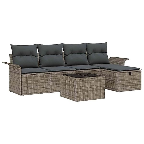 vidaXL Garten-Sofa-Set mit Kissen mit Speicher 6-Tlg Grau Poly Rattan 33602 günstig online kaufen