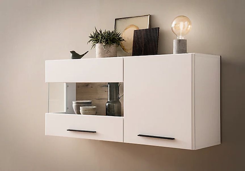 Home affaire Hängevitrine "Salerno Hängeschrank, Glasvitrine, Weiß mit Eich günstig online kaufen