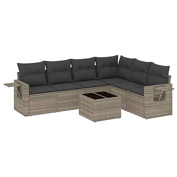 vidaXL 7-Tlg Garten-Sofagarnitur mit Kissen Hellgrau Poly Rattan 3252559 günstig online kaufen