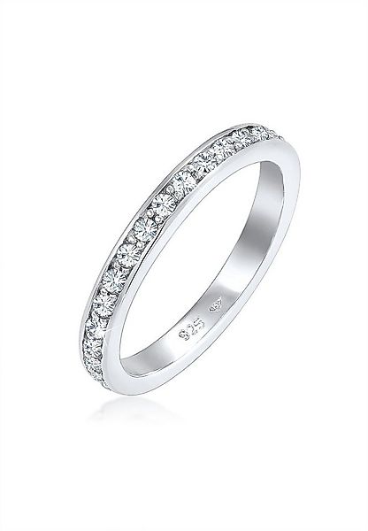 Elli Fingerring Bandring Memoire Glas Kristalle Weiß 925 Silber vergoldet günstig online kaufen