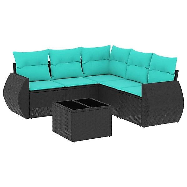 vidaXL 6-Tlg Gartensofa-Set mit Kissen Schwarz Polyrattan 3221356 günstig online kaufen