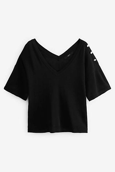 Next Kurzarmpullover T-Shirt aus Leinen mit V-Ausschnitt + Schmuckknopf (1- günstig online kaufen