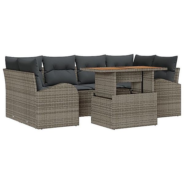 vidaXL Loungesofa 7-tlg. Garten-Essgruppe mit Kissen Grau Poly Rattan, 7 Te günstig online kaufen