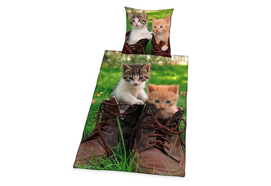 Herding Kinderbettwäsche Bettwäsche Katzen im Schuh 2tlg. Katzenbaby 135x20 günstig online kaufen