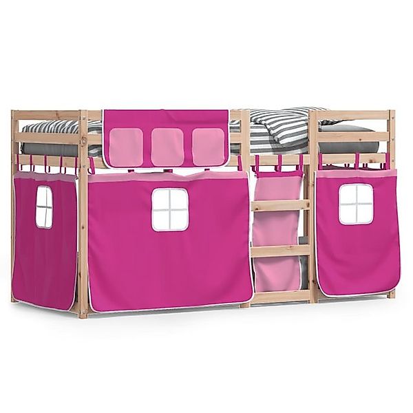 vidaXL Bettgestell Etagenbett mit Vorhängen Rosa 90x200 cm Massivholz Kiefe günstig online kaufen