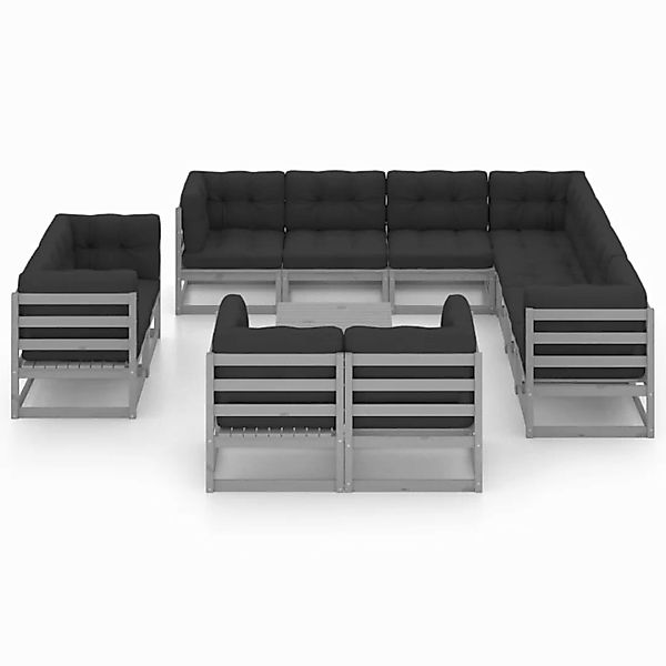 12-tlg. Garten-lounge-set Mit Kissen Grau Kiefer Massivholz günstig online kaufen