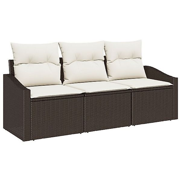 vidaXL Loungesofa 3-tlg. Garten-Sofagarnitur mit Kissen Braun Poly Rattan, günstig online kaufen