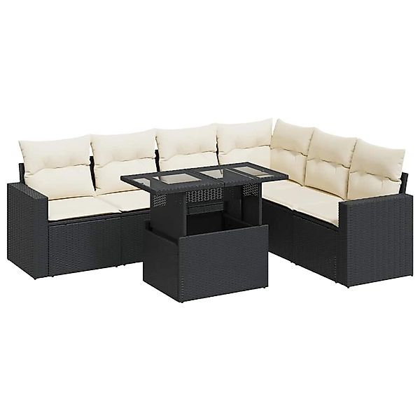 vidaXL 7-Tlg Garten-Sofagarnitur mit Kissen Schwarz Poly Rattan 3326327 günstig online kaufen
