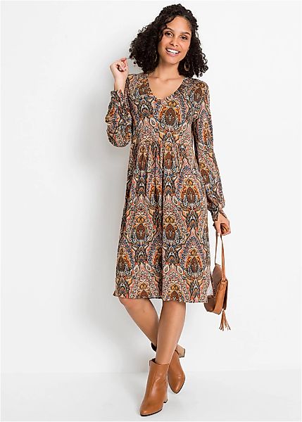 bonprix Jerseykleid für kühle Tage, aus Viskose mit Elasthan, ausgestellte günstig online kaufen