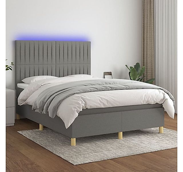 vidaXL Boxspringbett (140 x 190 cm, Streifen Vertikal, Dunkelgrau), mit LED günstig online kaufen