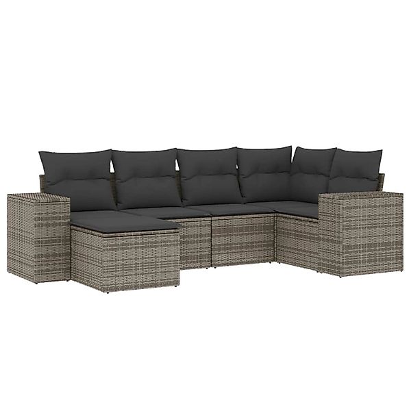 vidaXL 6-Tlg Garten-Sofagarnitur mit Kissen Grau Poly Rattan 3255197 günstig online kaufen