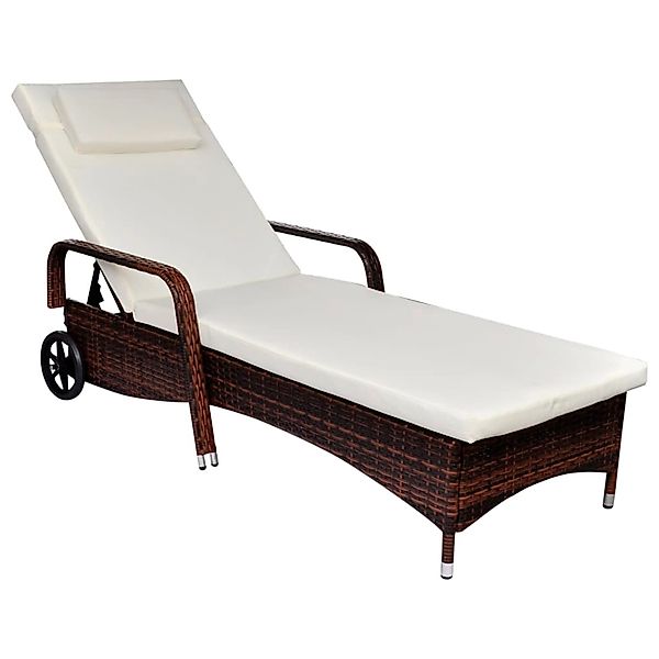 vidaXL Sonnenliege mit Polster & Rollen Poly Rattan Braun 198 x 66 x  30-98 günstig online kaufen