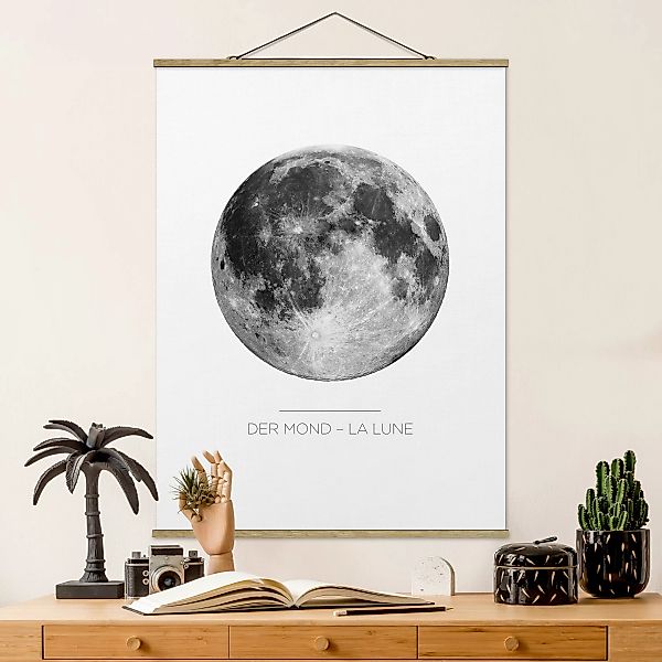 Stoffbild Spruch mit Posterleisten - Hochformat Der Mond - La Lune günstig online kaufen
