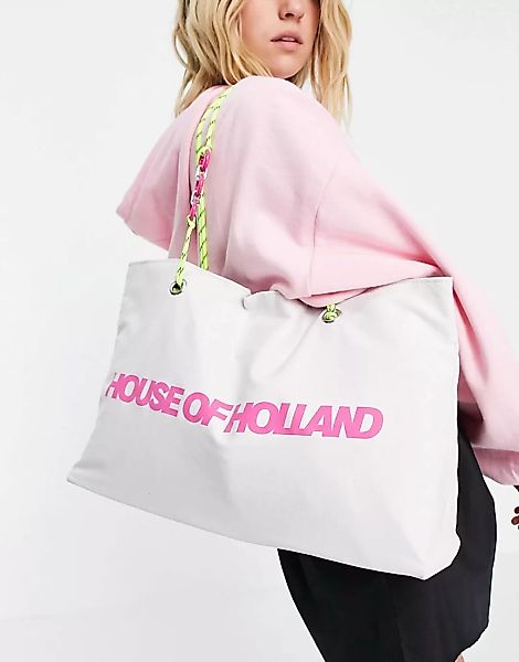 House of Holland – Shopper-Tasche mit Stofflogo, Kordel- und Kettenriemen i günstig online kaufen