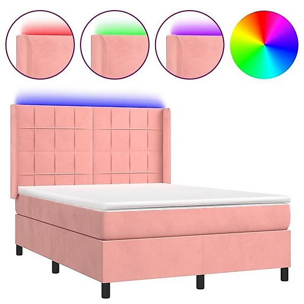 vidaXL Boxspringbett Boxspringbett mit Matratze LED Rosa 140x190 cm Samt Be günstig online kaufen