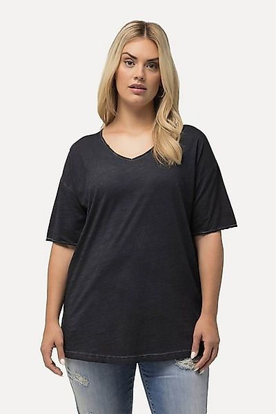 Ulla Popken T-Shirt T-Shirt cold dyed Oversized V-Ausschnitt Halbarm günstig online kaufen