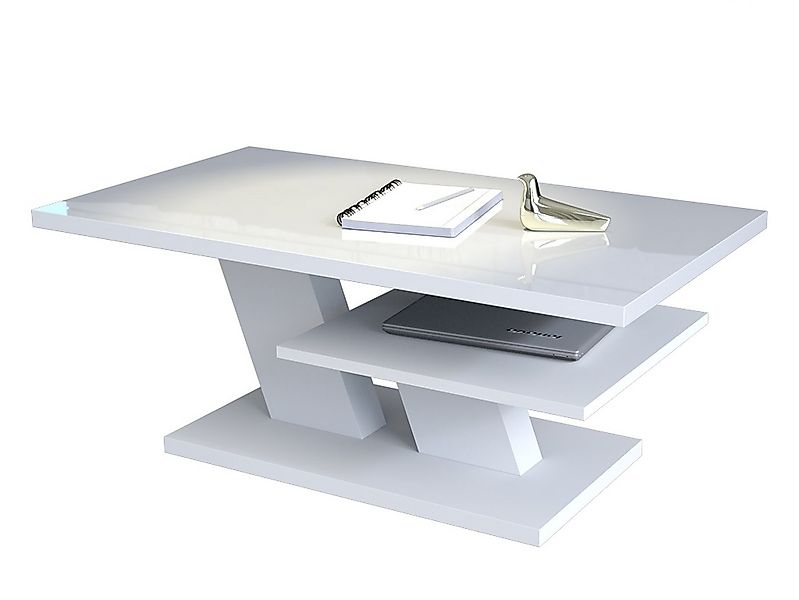 Mazzoni Couchtisch Cliff Weiß Hochglanz Tisch Wohnzimmertisch 110x60x45cm günstig online kaufen