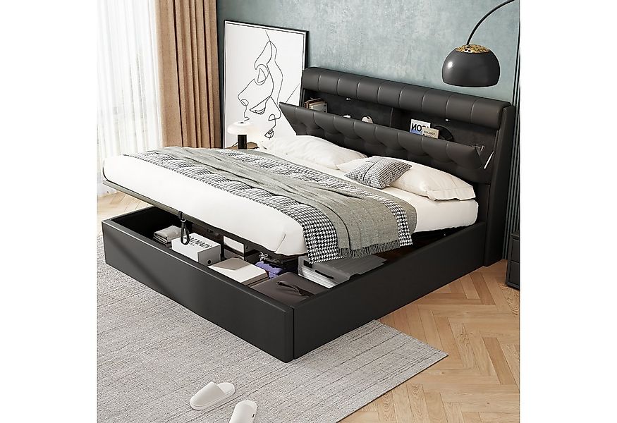 Flieks Polsterbett, Hydraulisches Stauraumbett Doppelbett 180x200cm Kunstle günstig online kaufen