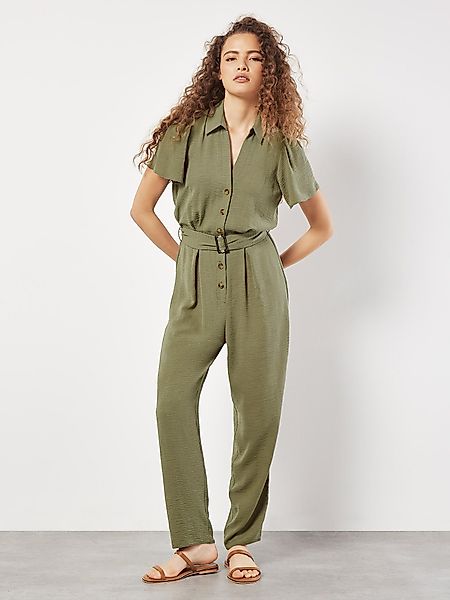 Apricot Jumpsuit Gathered Sleeve Button Down günstig online kaufen