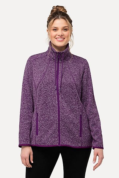 Ulla Popken Sweatjacke Strickfleece-Jacke Rauten Stehkragen günstig online kaufen