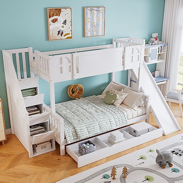 TavilaEcon Etagenbett Kinderbett mit Fenster, Kinderrutsche günstig online kaufen