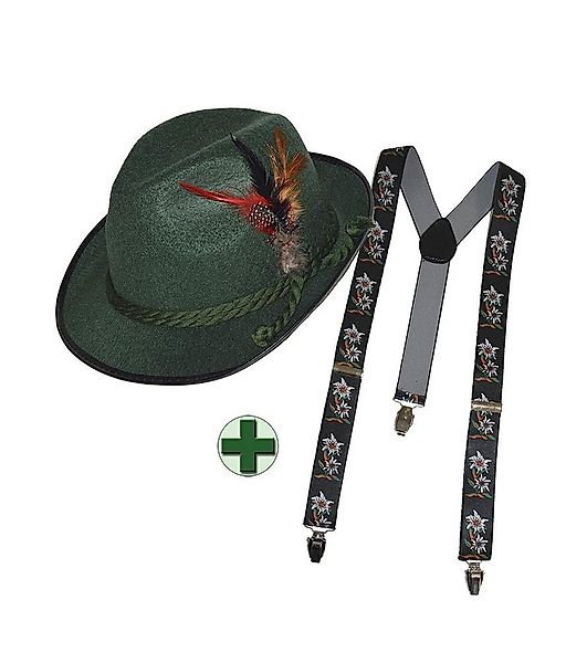Karneval-Klamotten Trachten-Kostüm Bayernhut Klassisch grün mit Hosenträger günstig online kaufen