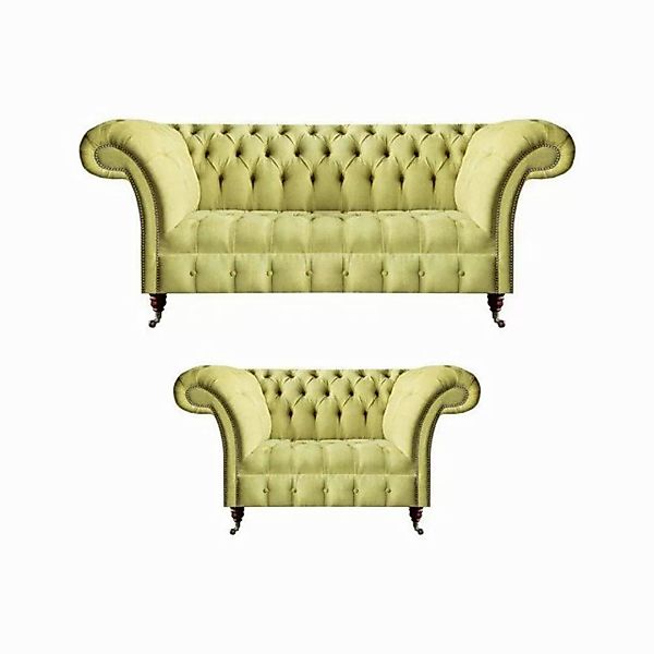 JVmoebel Chesterfield-Sofa Sitzmöbel Sofa Dreisitze Garnitur Gelb Sessel Wo günstig online kaufen