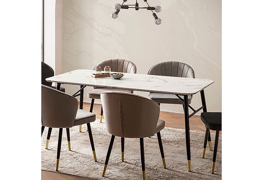 FINEBUY Esstisch FB105357 Esszimmertisch 120 cm Marmor Optik Weiß Klein Küc günstig online kaufen