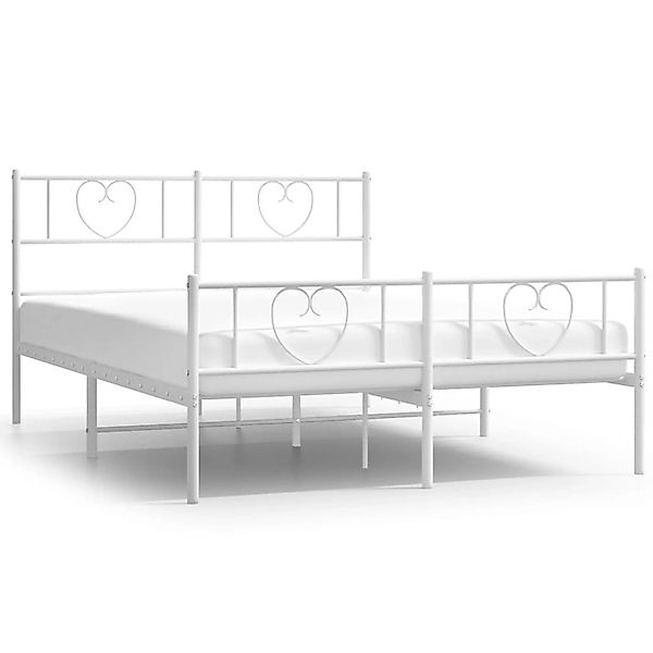 vidaXL Bettgestell, Bettrahmen mit Kopf- und Fußteil Metall Weiß 140x190 cm günstig online kaufen