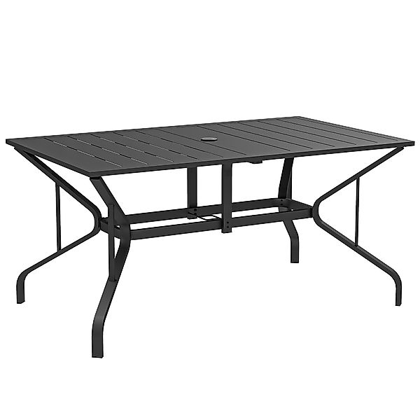 Outsunny Gartentisch Stahl 150x90 cm Wetterfest Balkontisch mit Schirmloch, günstig online kaufen