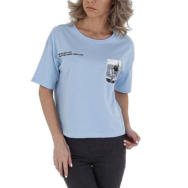 Ital-Design T-Shirt Damen Freizeit Perlen Print Stretch T-Shirt in Hellblau günstig online kaufen