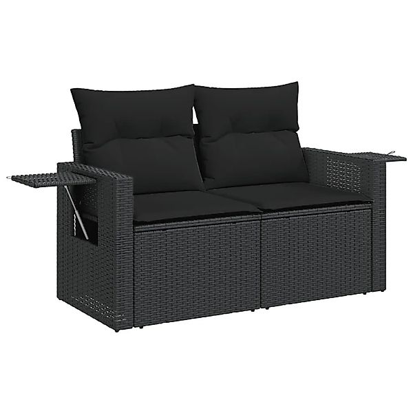 vidaXL Gartensofa mit Kissen 2-Sitzer Schwarz Poly Rattan 365972 günstig online kaufen