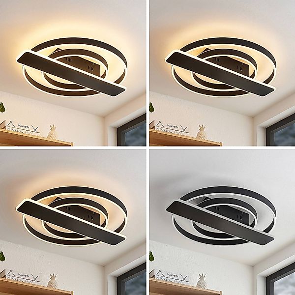 Lucande Linetti LED-Deckenlampe rund schwarz günstig online kaufen