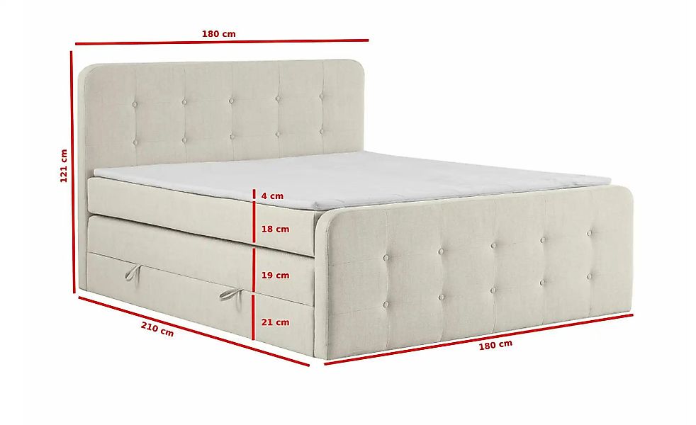 Boxspringbett mit Bettkasten Neapel ¦ creme ¦ Maße (cm): B: 180 H: 121 Bett günstig online kaufen