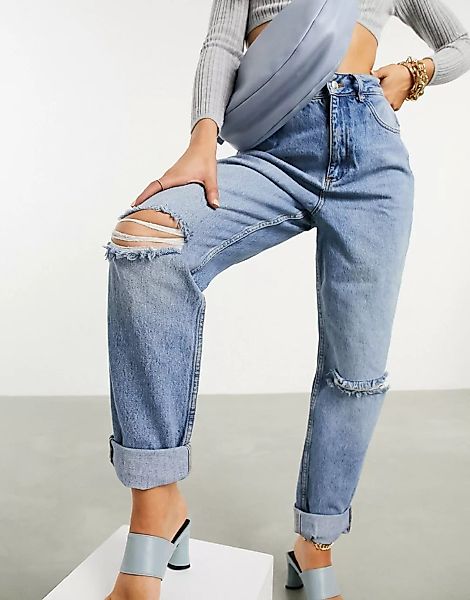 ASOS DESIGN – Legere Mom-Jeans in mittlerer Waschung mit hohem Bund und Zie günstig online kaufen
