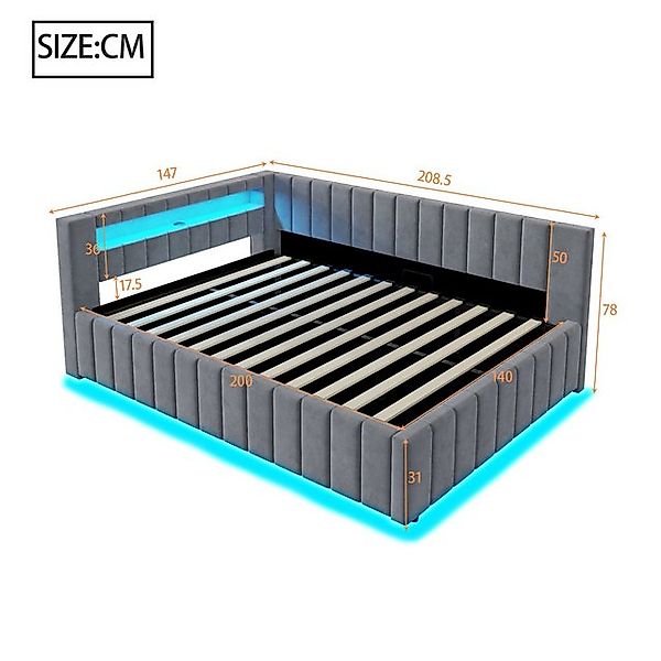 Merax Daybett 140x200 cm mit hydraulischem Stauraum (1 tlg), Polsterbett Ta günstig online kaufen