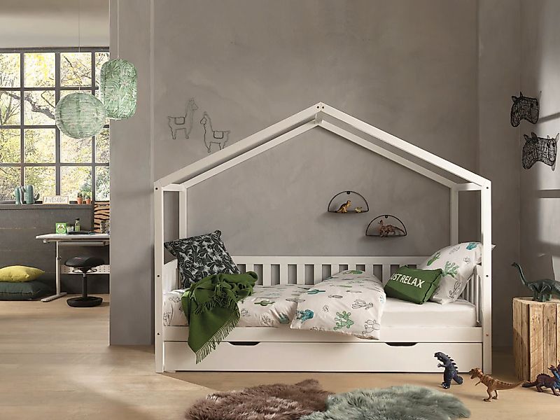 Vipack Hausbett "Dallas, mit Dachaufbau, Kiefer massiv, stabil gebaut" B/H/ günstig online kaufen