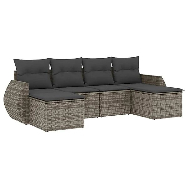 vidaXL 6-Tlg Garten-Sofagarnitur mit Kissen Grau Poly Rattan 3221719 günstig online kaufen