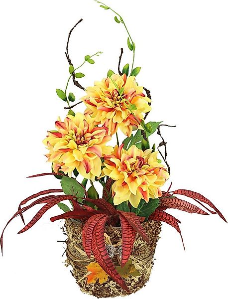 Kunstblume Dahlien-Arrangement in Pflanzschale Gesteck aus künstlichen Blum günstig online kaufen