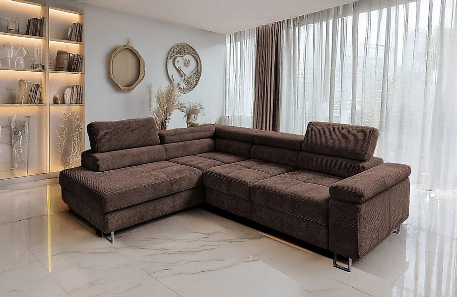 Goldstoff Ecksofa mit Schlaffunktion, Cord Couch günstig online kaufen