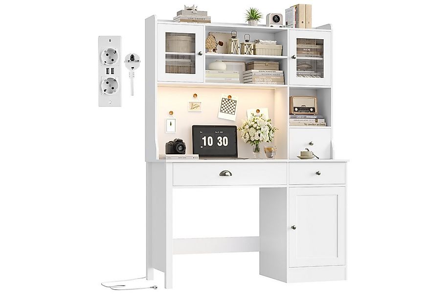 Homfa Schreibtisch mit LED, 2 Steckdosen und 2 USB, Schminktisch Computerti günstig online kaufen