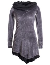 Vishes Zipfelkleid Asymmetrisches Patchwork Samtkleid Schalkragen günstig online kaufen