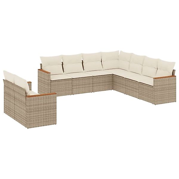 vidaXL 9-Tlg Garten-Sofagarnitur mit Kissen Beige Poly Rattan 3258502 günstig online kaufen