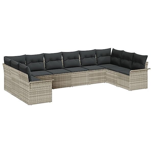 vidaXL Loungesofa 10-teiliges Garten Sofa Set mit Kissen Hellgrau Poly Ratt günstig online kaufen